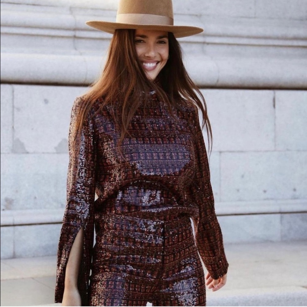 NWT ZARA 2 Piece Set Sequin Pants + Top S Blogger’s Favorite
